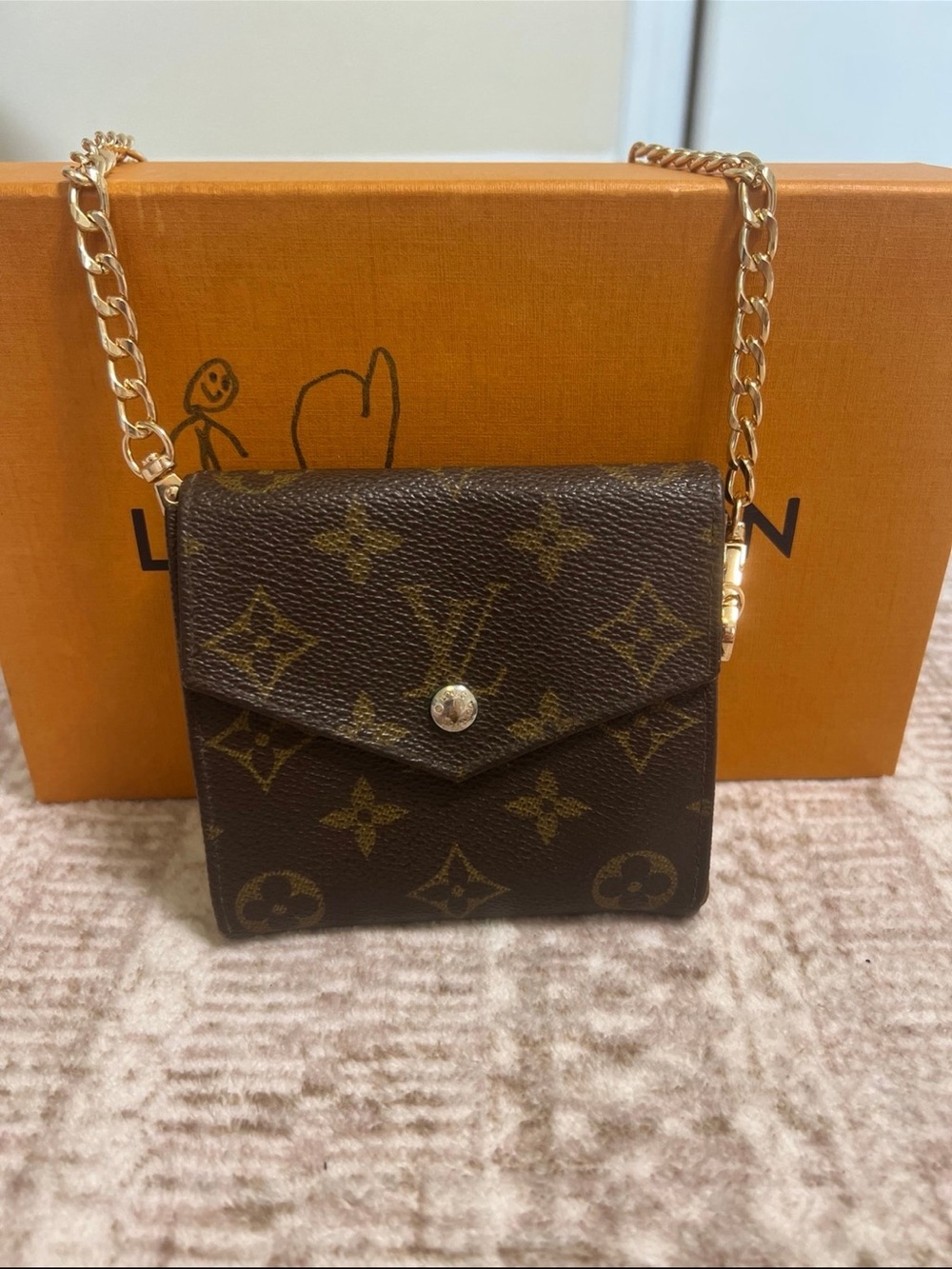 Louis Vuitton Monogram Canvas Mini Wallet Crossbody in Brown and Gold